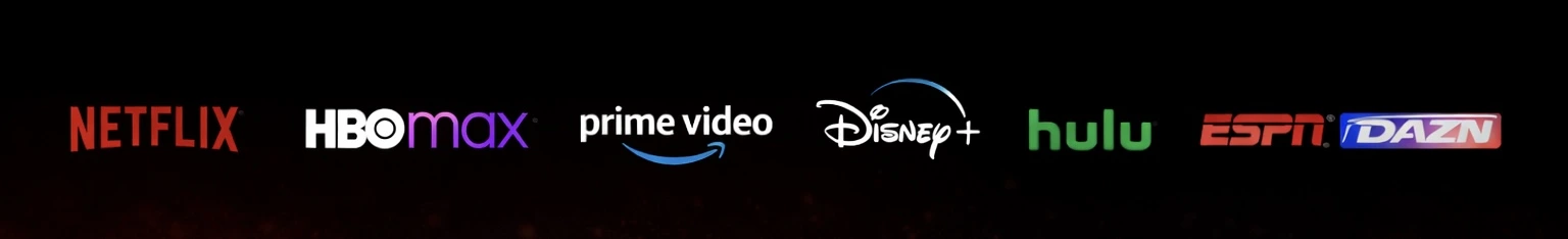 Netflix, HBO Max, Prime Video, Disney+, Hulu, ESPN, DAZN